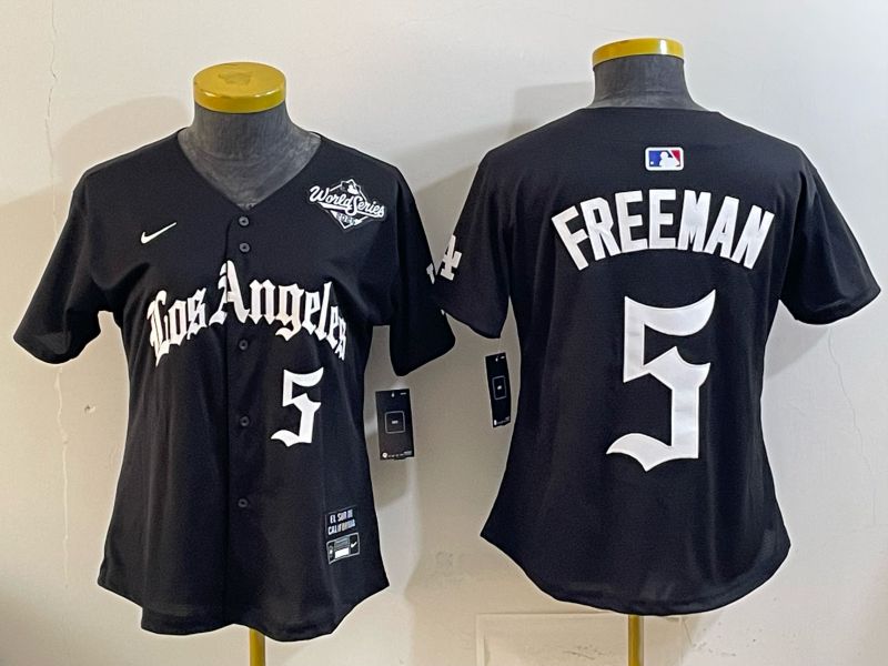 Women Los Angeles Dodgers #5 Freeman Black 5th Jointly Name 2026 Nike MLB Jersey style 05->women mlb jersey->Women Jersey